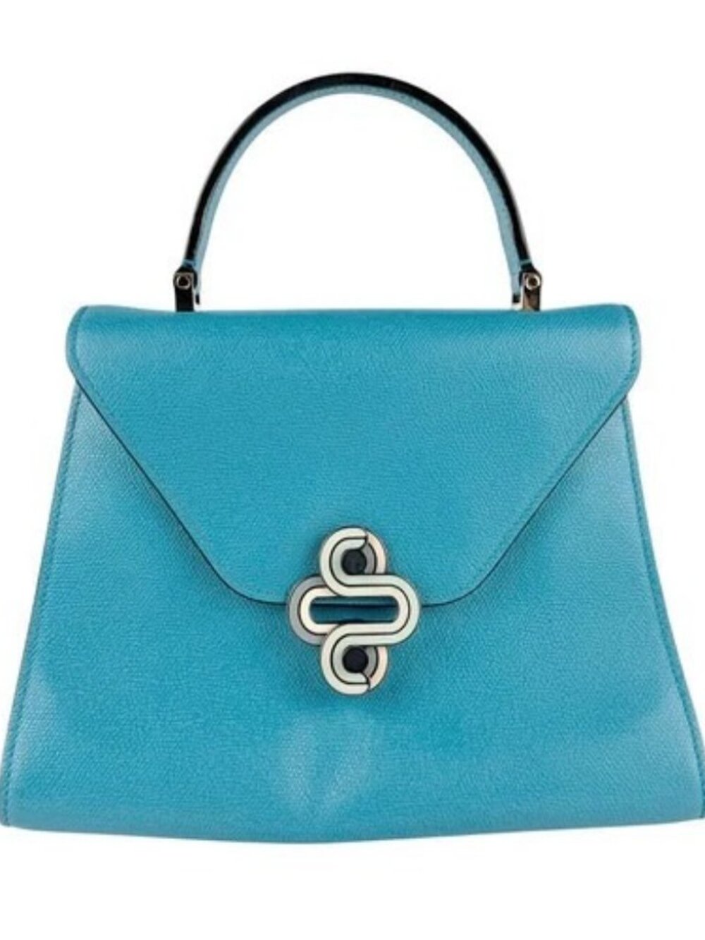 Auth Valextra Handbag Turquoise Blue Leather - z7323